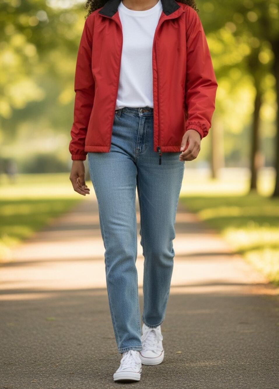North End Women's Lightweight Windbreaker Jacket Large Red Packable Tuck-Away Ho